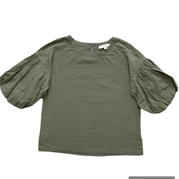 LOFT Anne Taylor 100% Cotton Oversized Sage Green Balloon Sleeve Blouse Size S - Picture 2 of 16